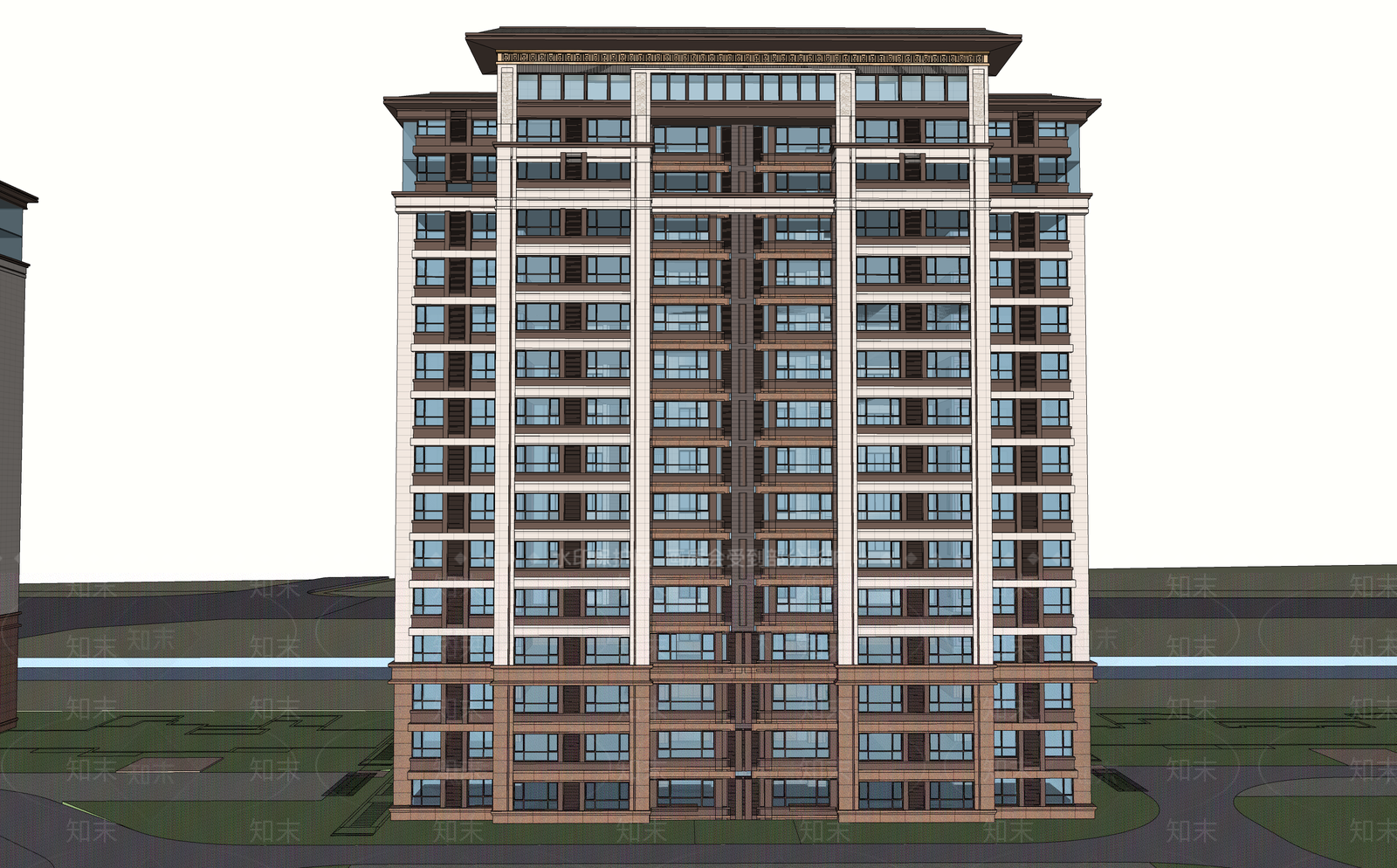 新中式高层住宅SU模型下载【ID:1126549404】