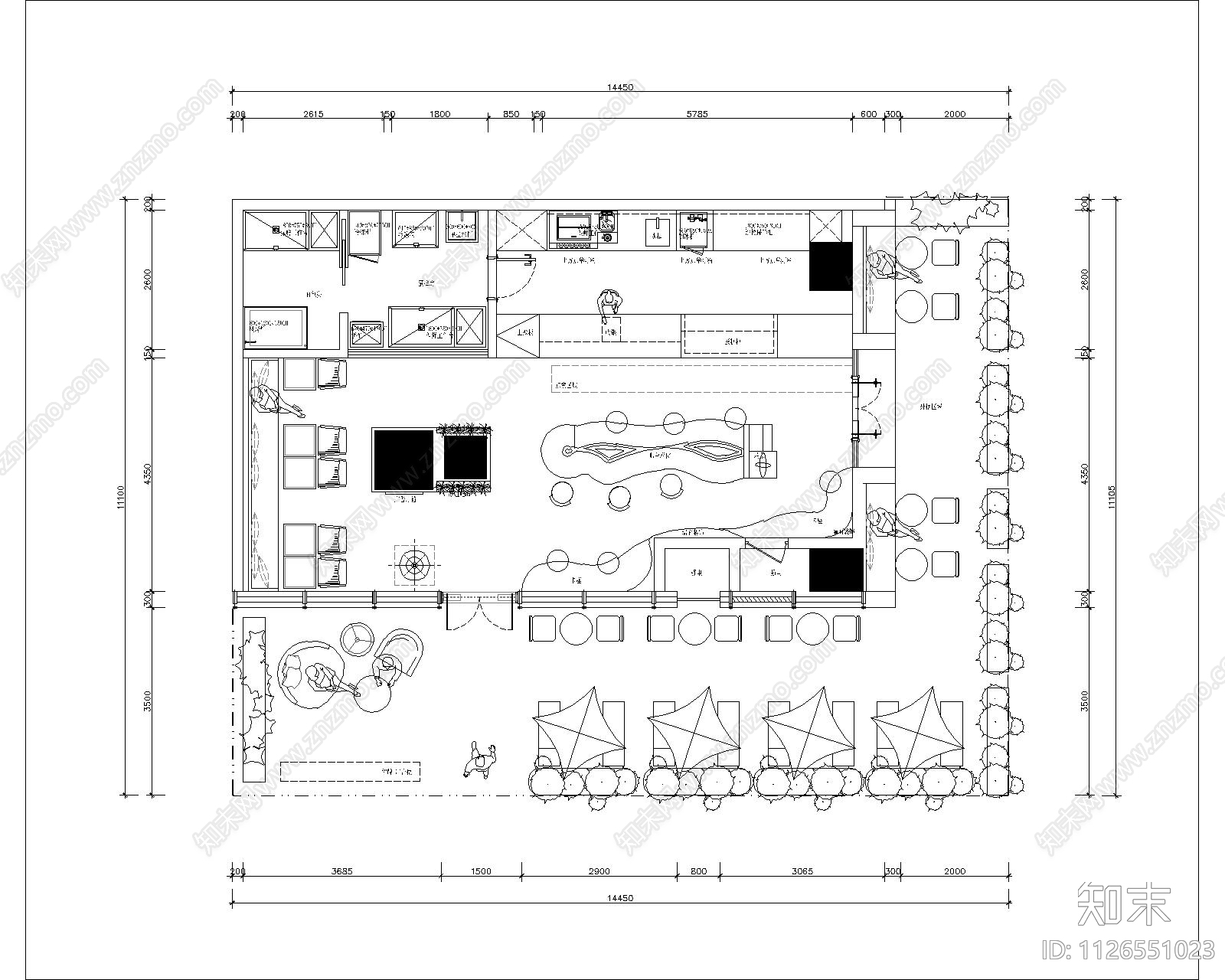 烘焙咖啡店平面方案cad施工图下载【ID:1126551023】