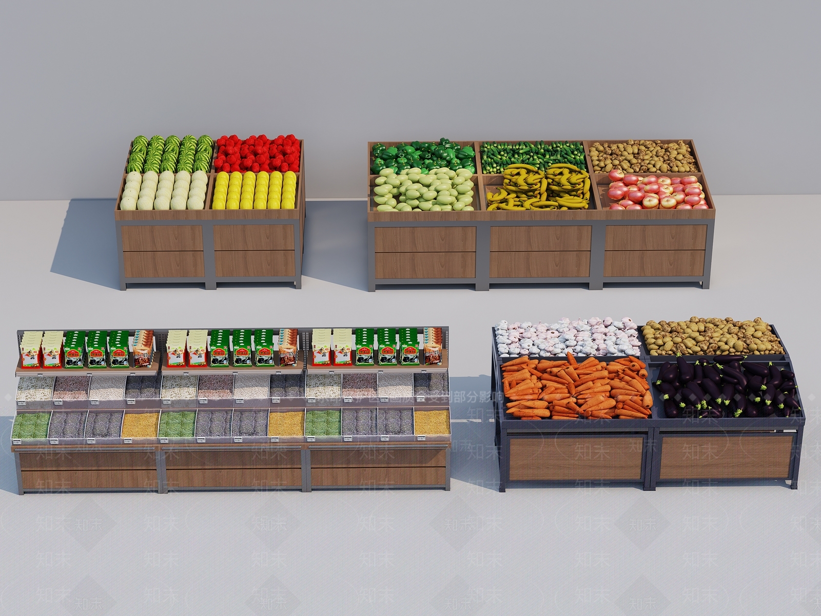 现代蔬菜货架3D模型下载【ID:1126552334】