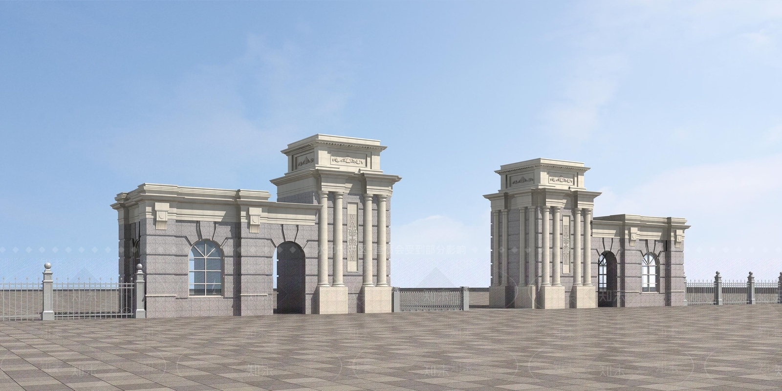 欧式古典学校大门3D模型下载【ID:1126554486】_知末3d模型网