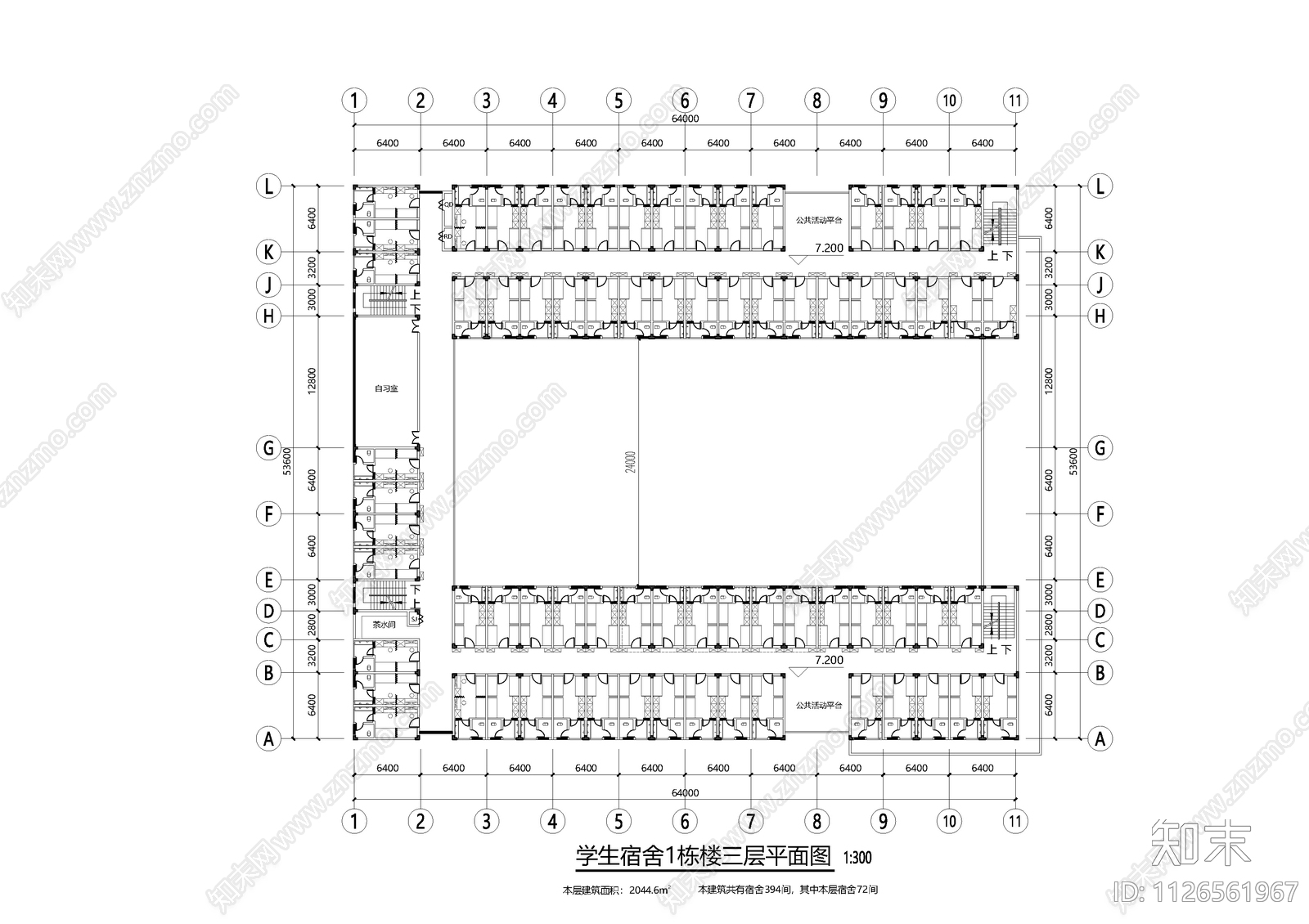 学生宿舍平立剖cad施工图下载【ID:1126561967】