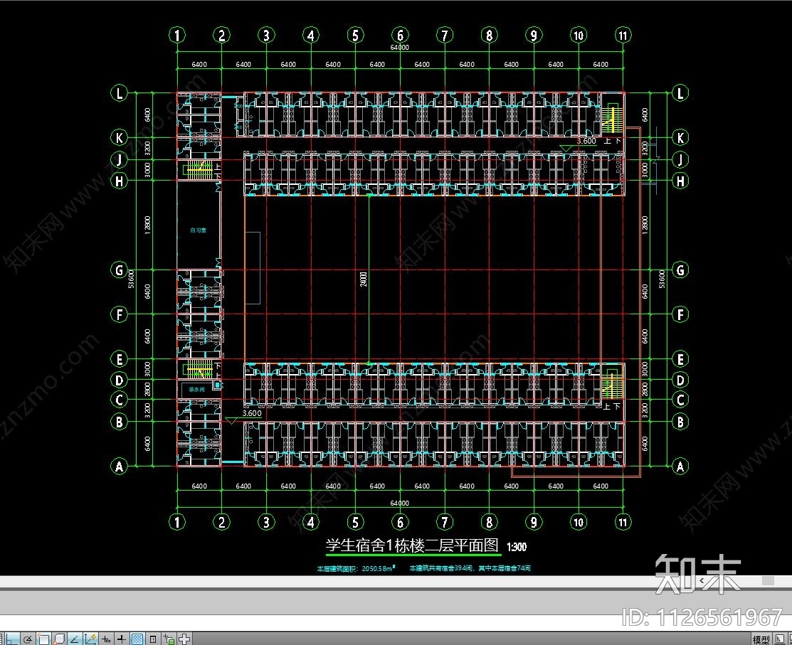 学生宿舍平立剖cad施工图下载【ID:1126561967】
