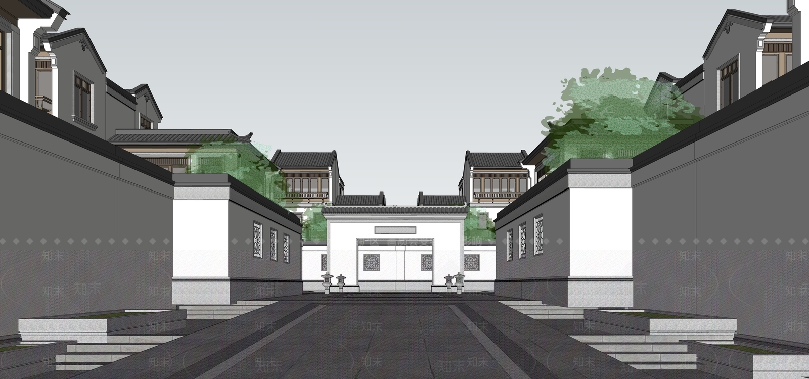 中式联排别墅SU模型下载【ID:1126563910】_知末su模型网