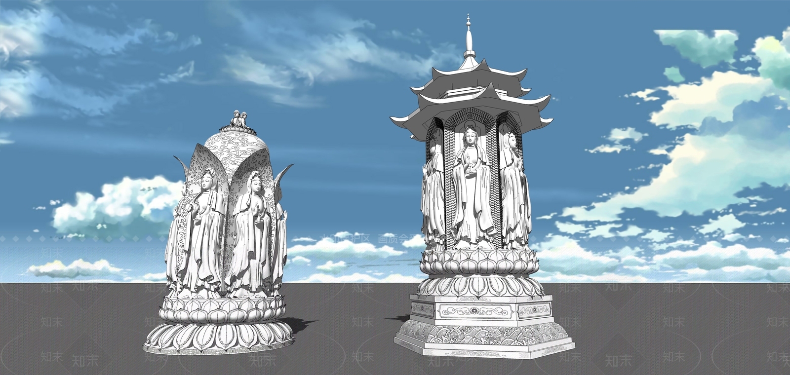 中式佛像雕塑小品SU模型下载【ID:1126952977】