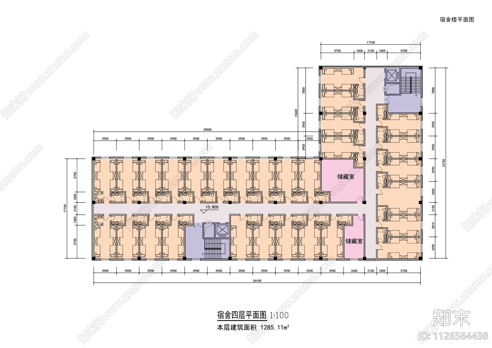 现代多层宿舍楼图纸施工图下载【ID:1126564438】