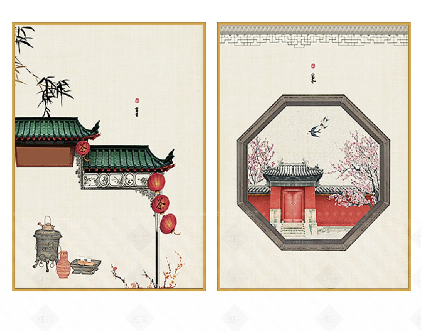 新中式挂画SU模型草图