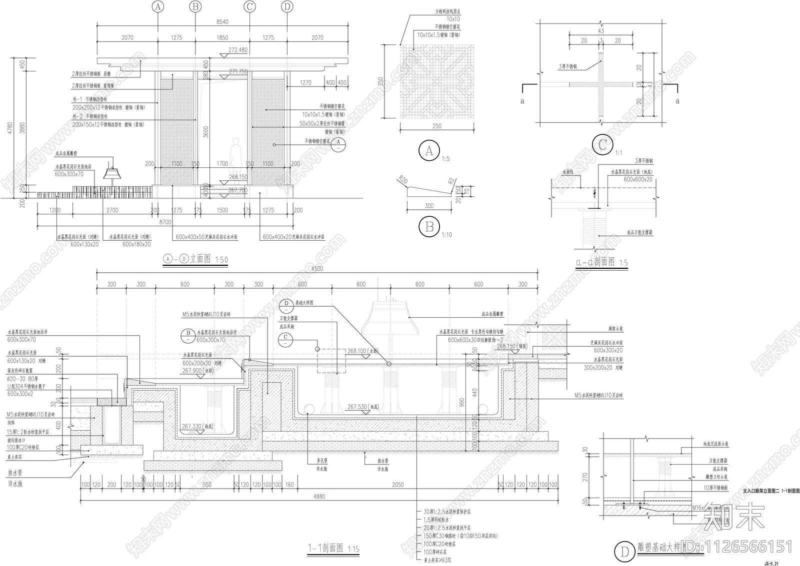 现代新亚洲景观廊架景观亭详图cad施工图下载【ID:1126566151】