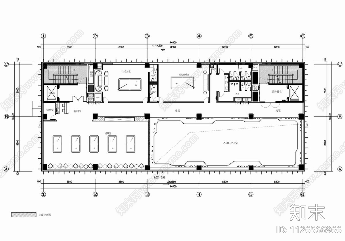 3000㎡四层售楼处及会所CADcad施工图下载【ID:1126566966】