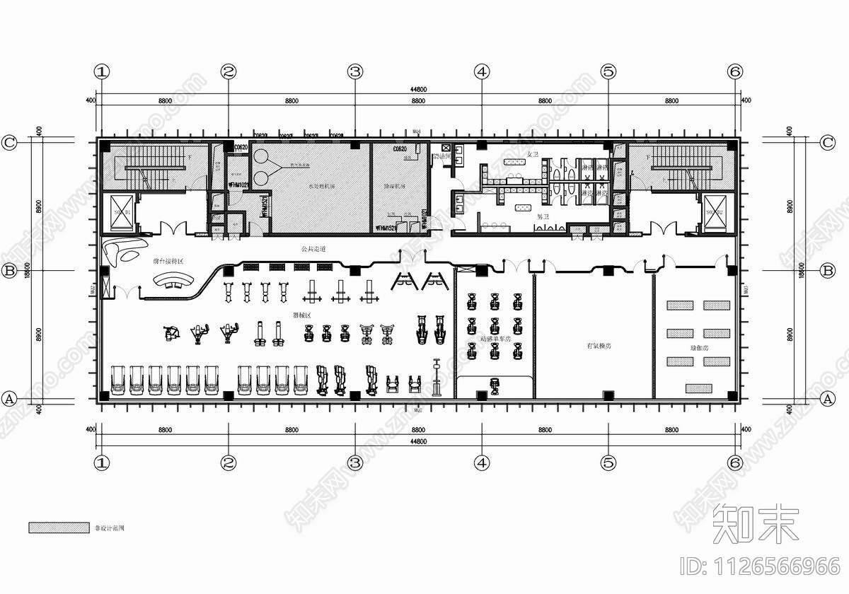 3000㎡四层售楼处及会所CADcad施工图下载【ID:1126566966】