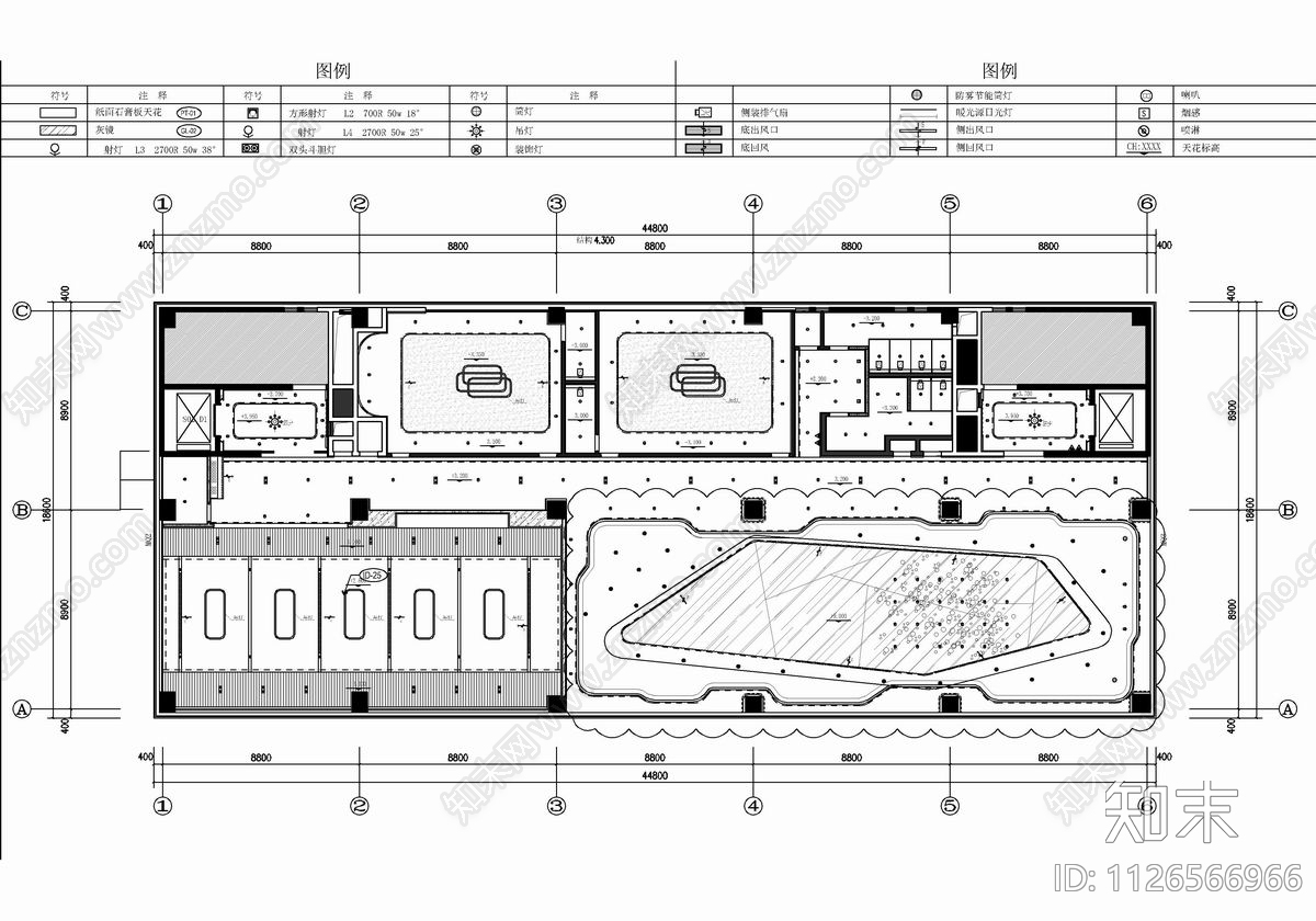 3000㎡四层售楼处及会所CADcad施工图下载【ID:1126566966】