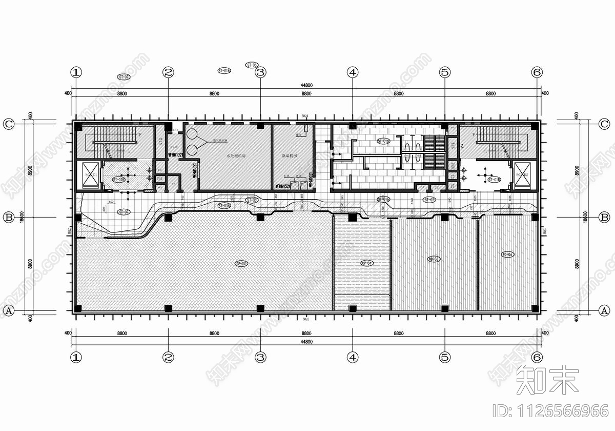 3000㎡四层售楼处及会所CADcad施工图下载【ID:1126566966】