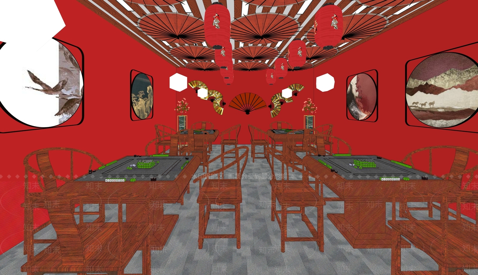 中式棋牌室SU模型下载【ID:1126572322】