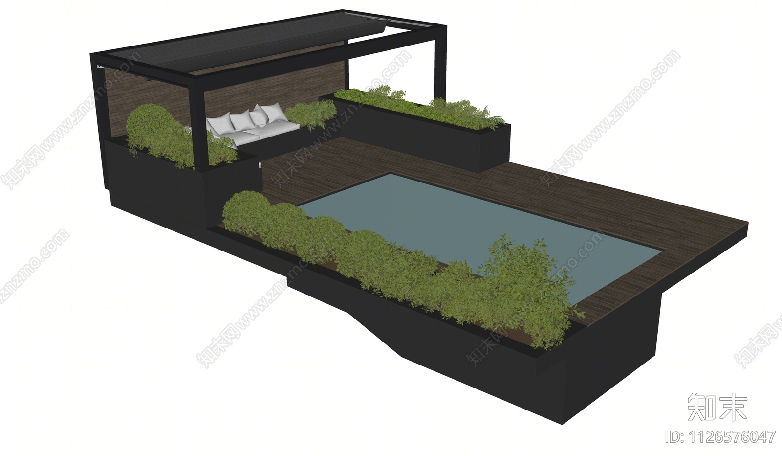 现代户外泳池SU模型下载【ID:1126576047】