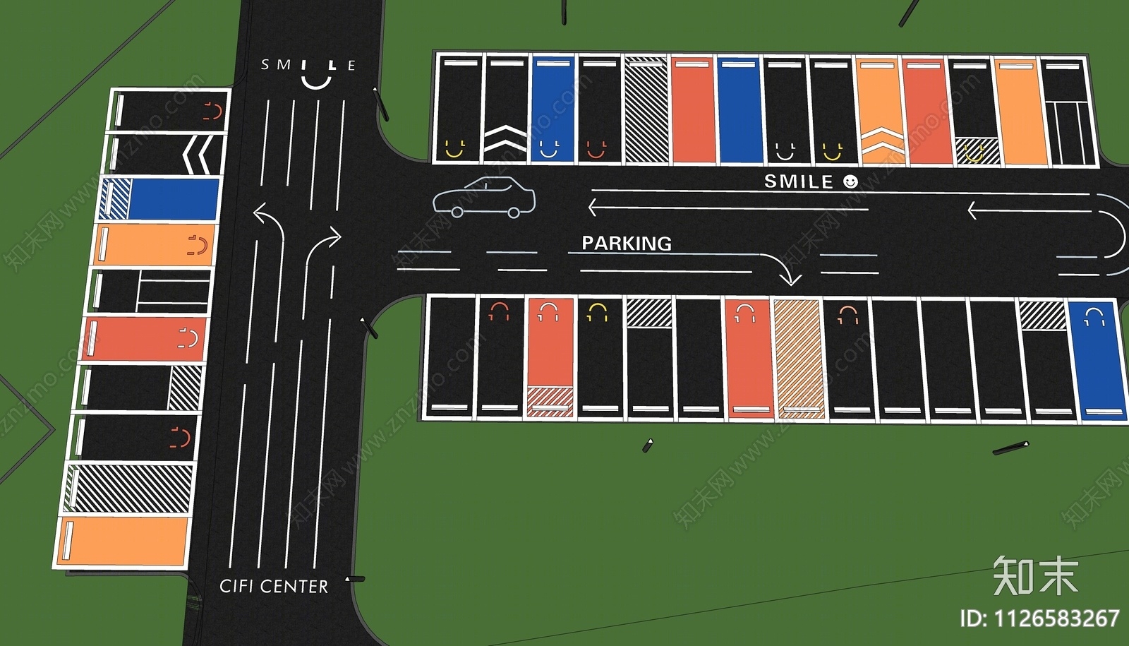 现代户外停车场SU模型下载【ID:1126583267】