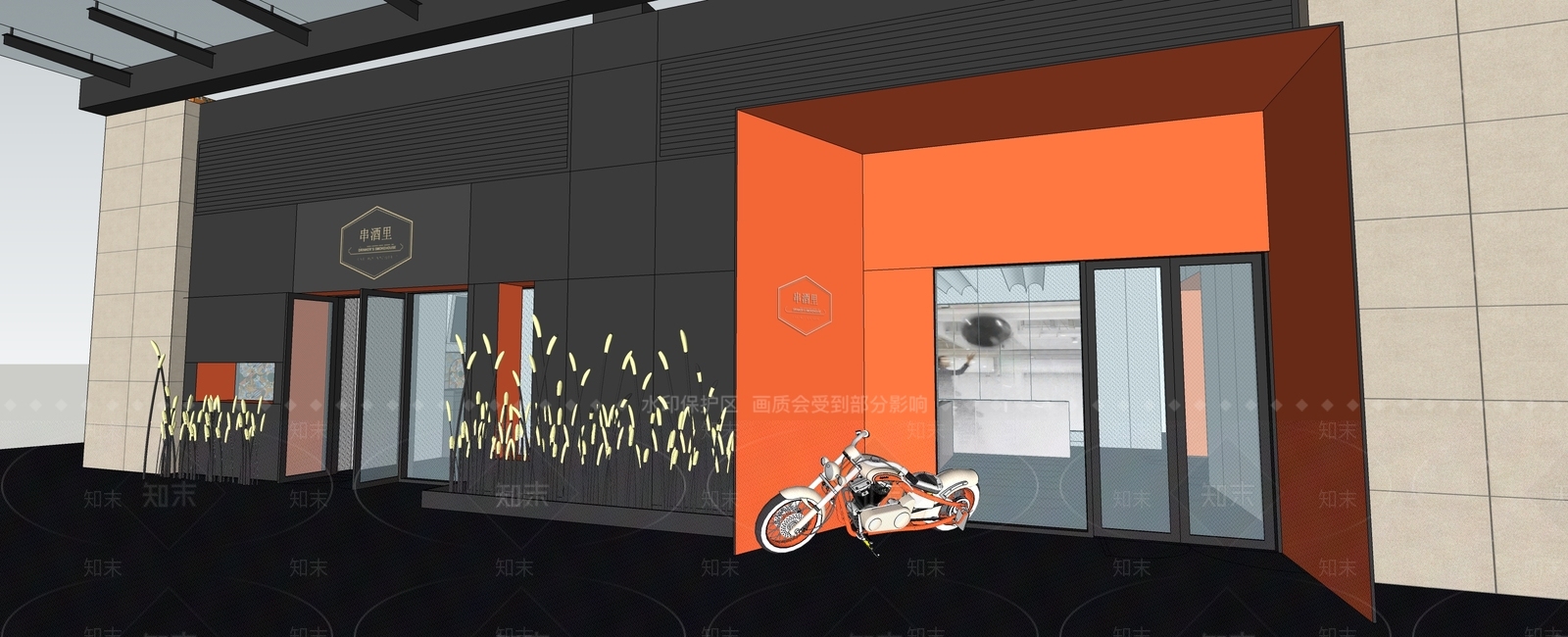 现代烧烤店门头SU模型下载【ID:1126584830】