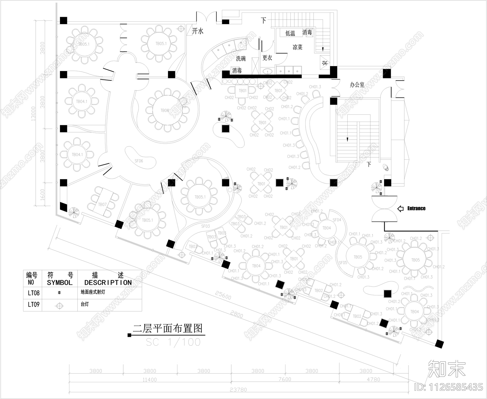 现代两层中餐厅设计cad施工图下载【ID:1126585435】