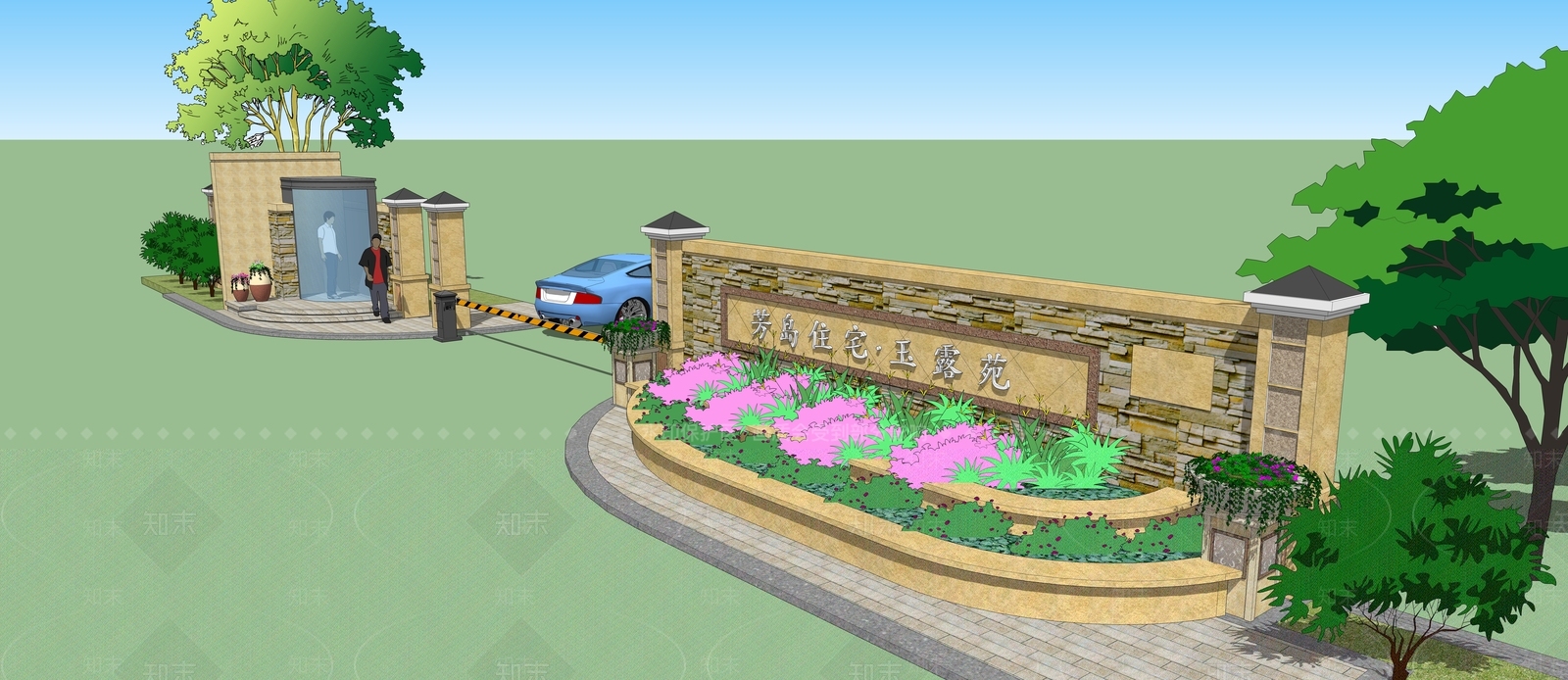 古典小区入口大门SU模型下载【ID:1126605244】