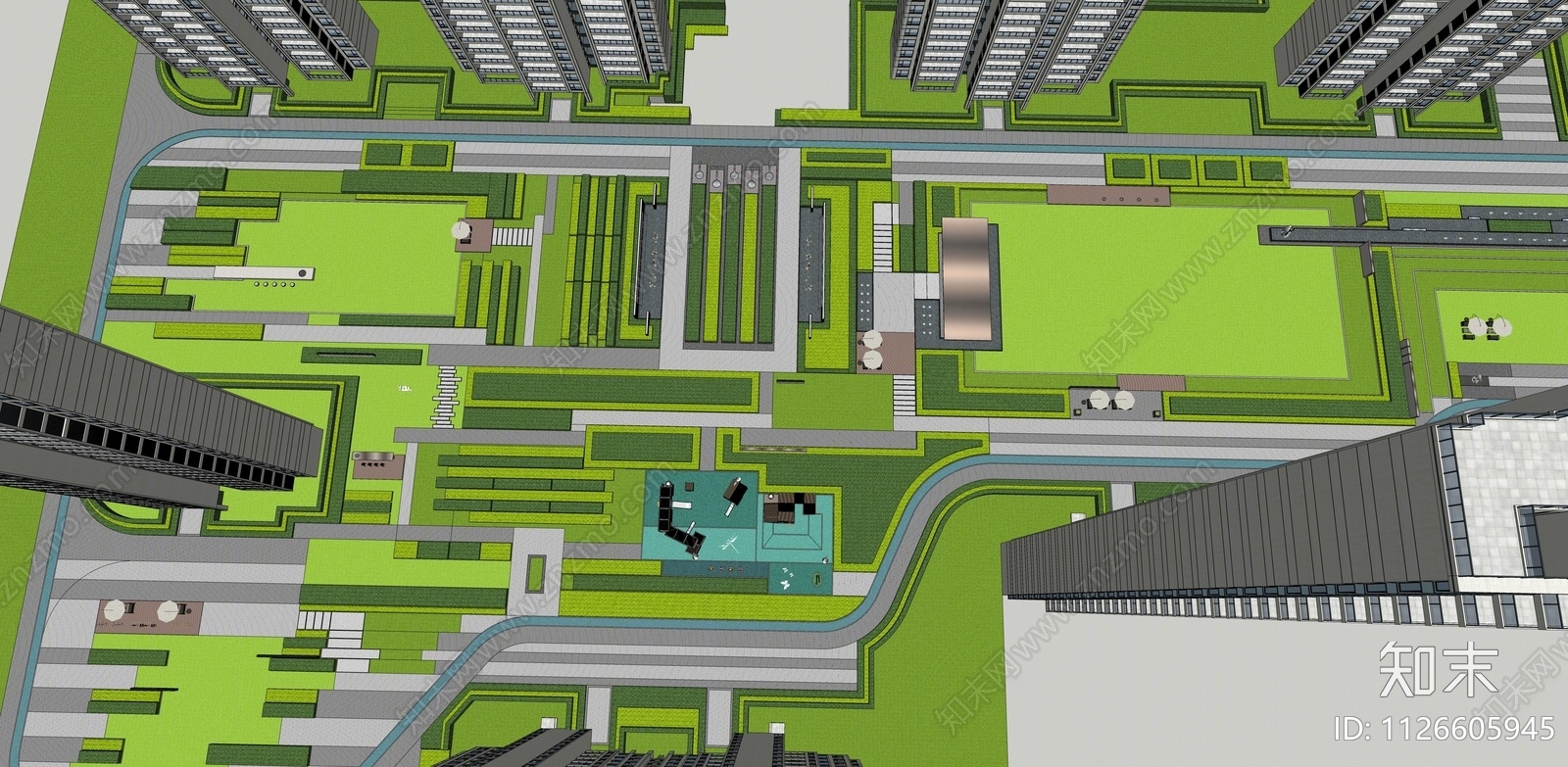 现代小区景观SU模型下载【ID:1126605945】