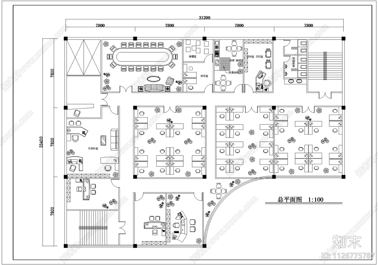 现代简约办公室CAD设计图cad施工图下载【ID:1126775787】