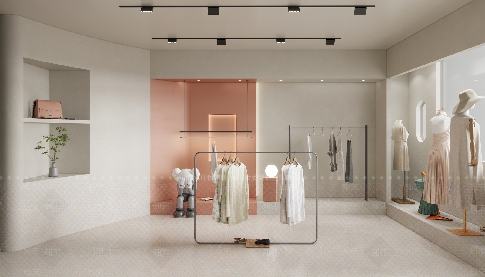 现代奶油服装箱包店SU模型下载【ID:1126628632】