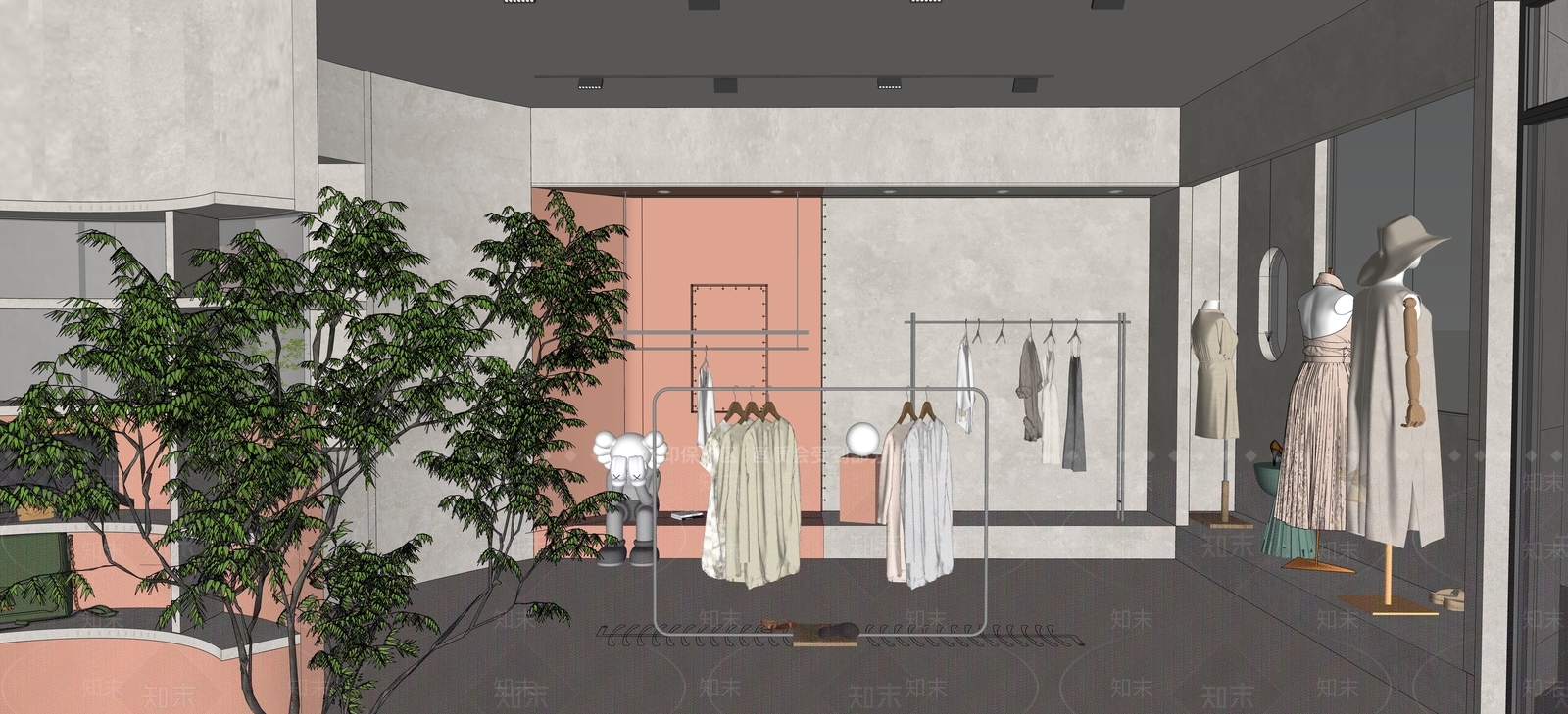 现代奶油服装箱包店SU模型下载【ID:1126628632】