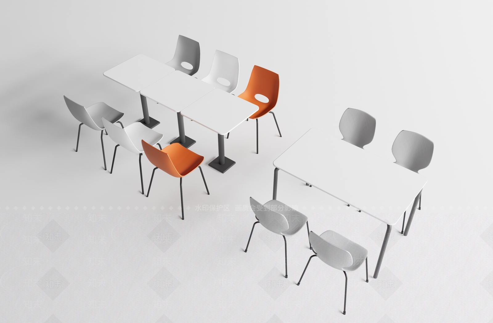 现代食堂餐桌椅SU模型下载【ID:1126637407】