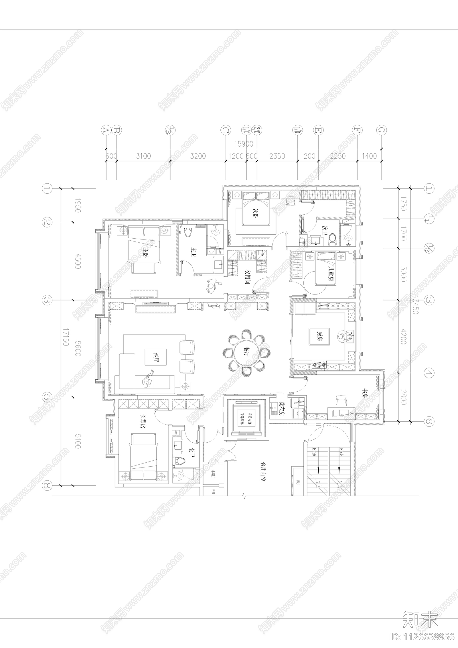 150平新古典家装cad施工图下载【ID:1126639956】