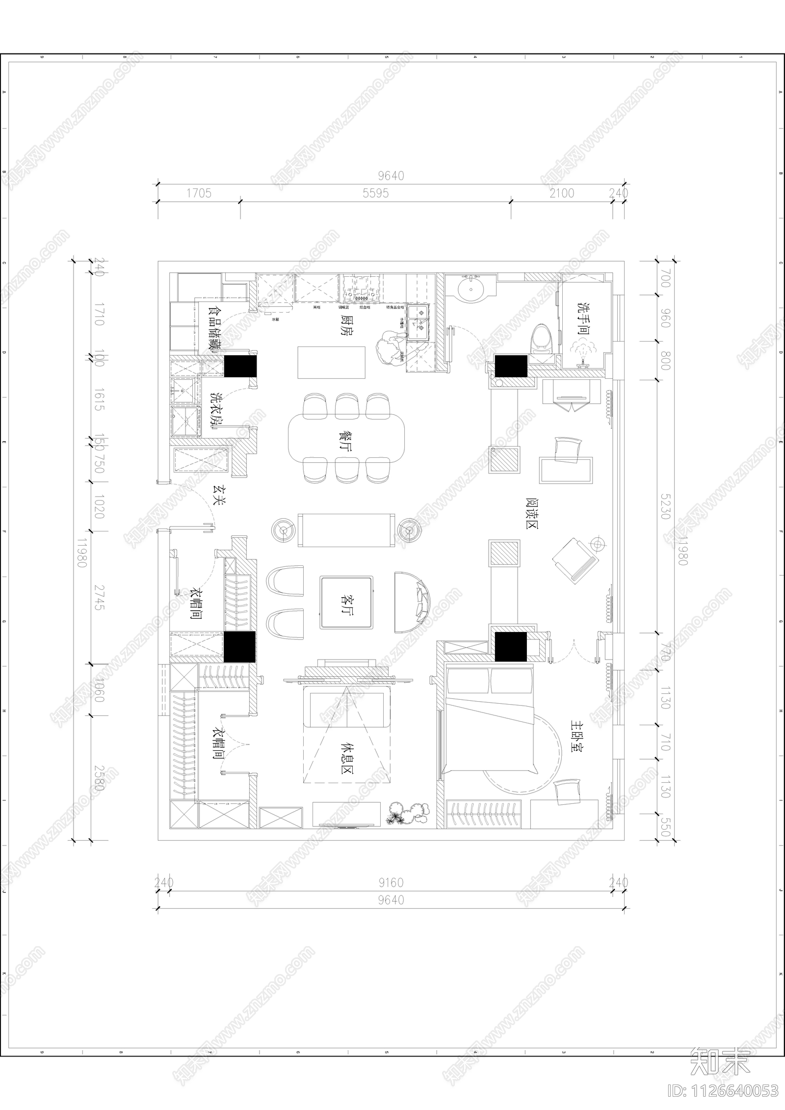 法式家装空间cad施工图下载【ID:1126640053】