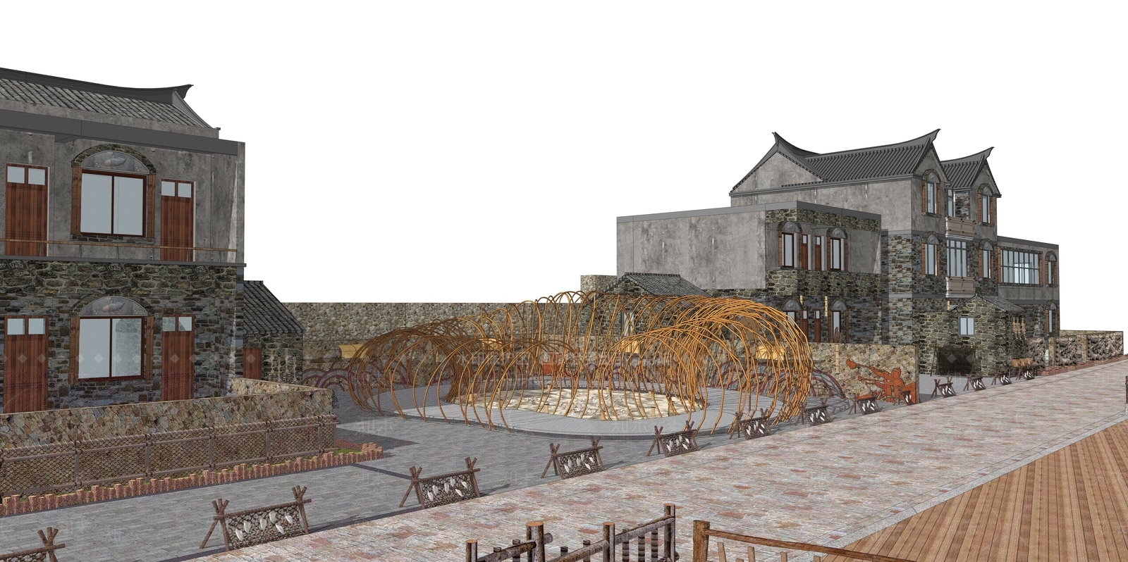 新中式乡村庭院SU模型下载【ID:1126640108】