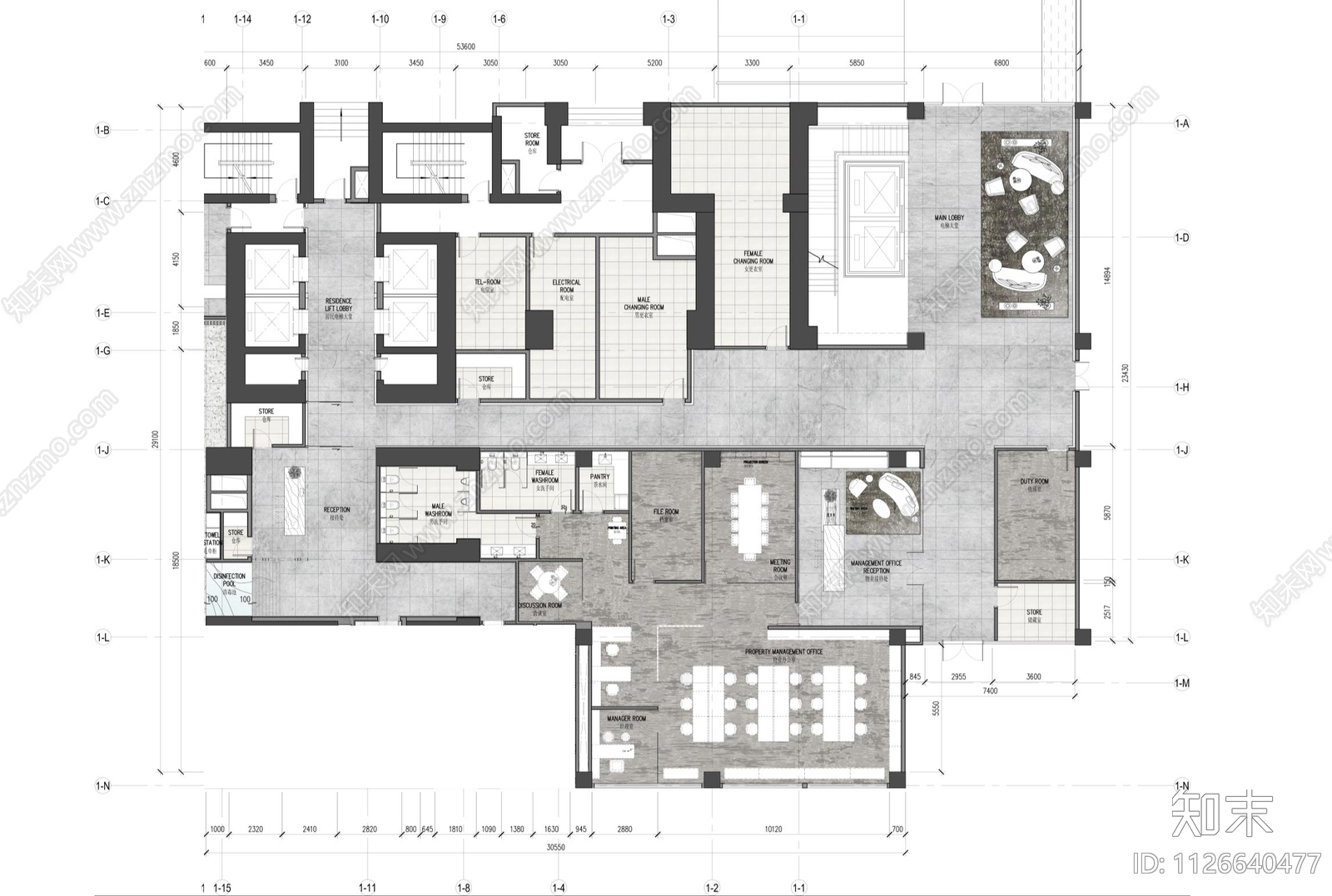 700㎡办公室CAD施工图cad施工图下载【ID:1126640477】