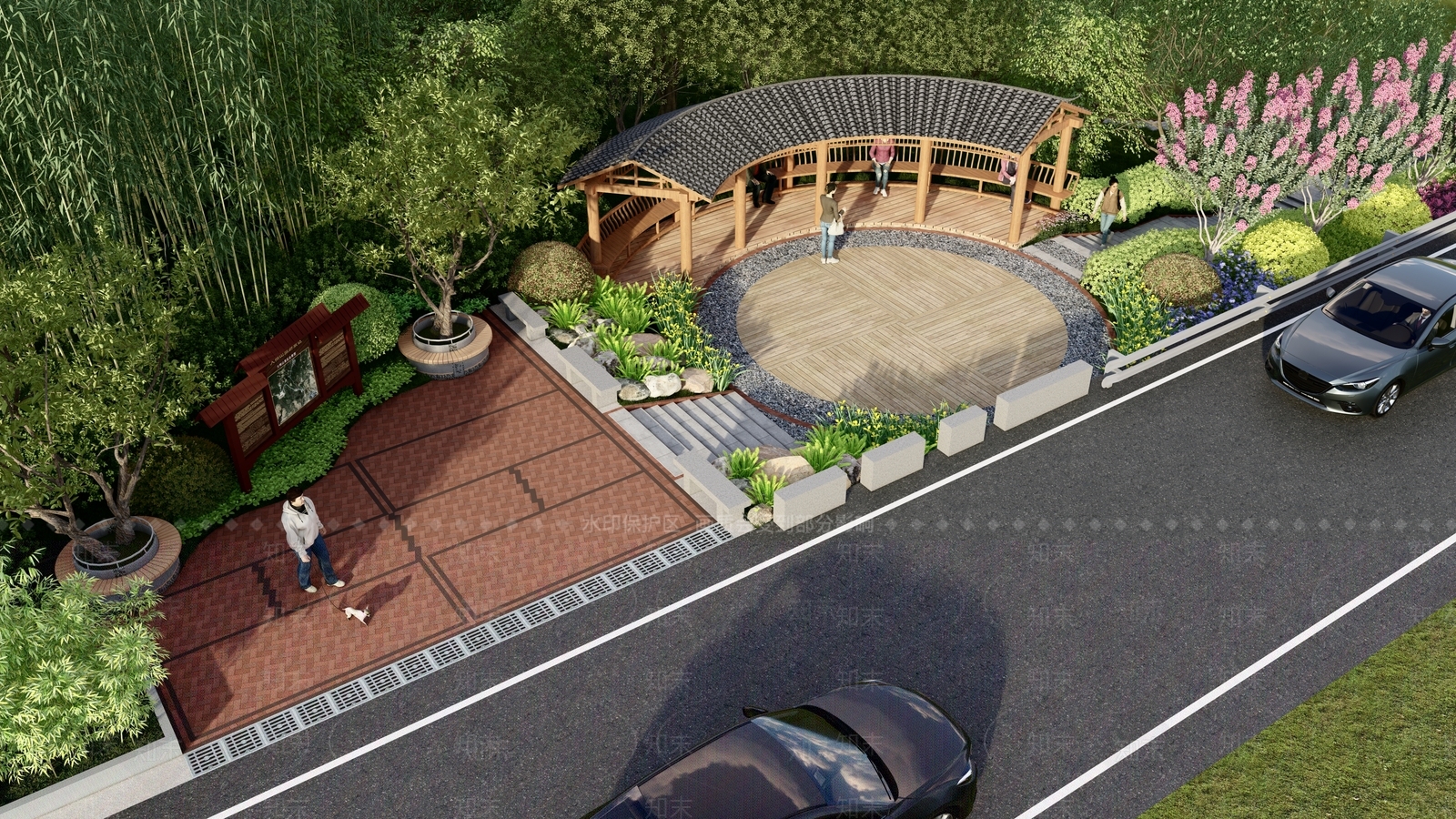 现代临街口袋公园SU模型下载【ID:1126641683】