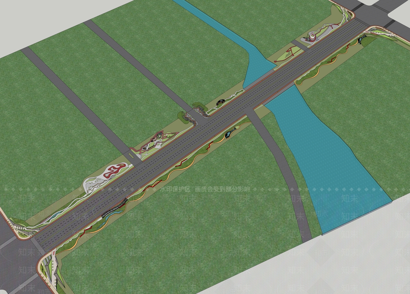 现代临街口袋公园SU模型下载【ID:1126644950】