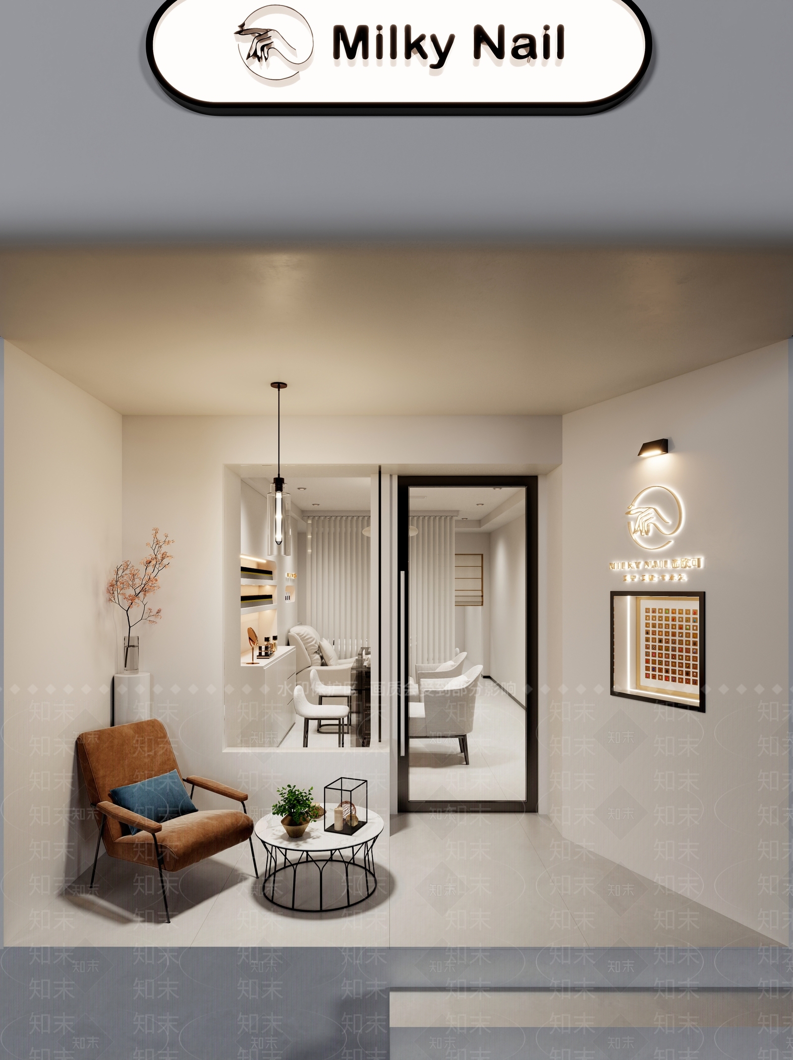 现代奶油风美甲店3D模型下载【ID:1126645705】