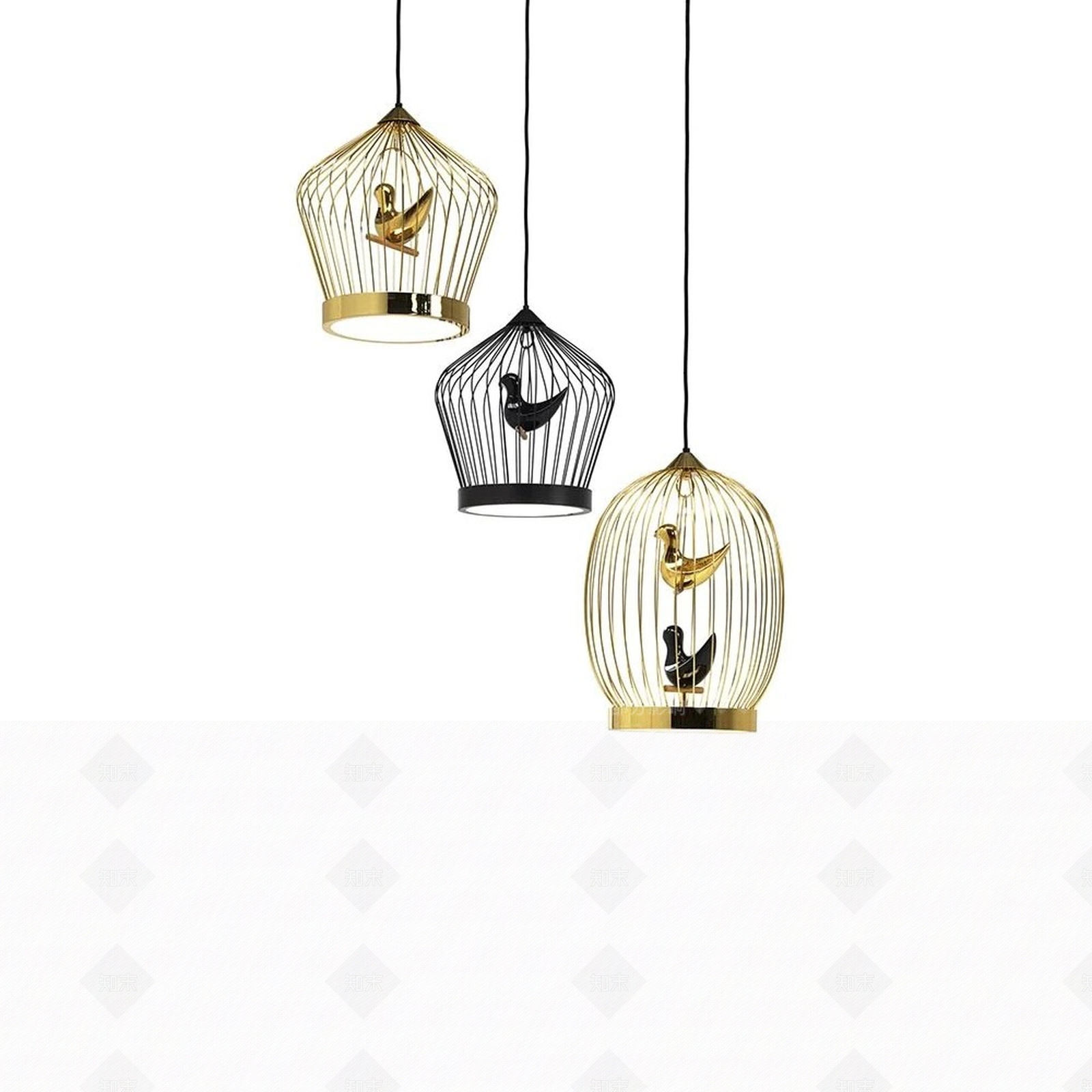 现代轻奢鸟笼金属吊灯SU模型下载【ID:1126647965】