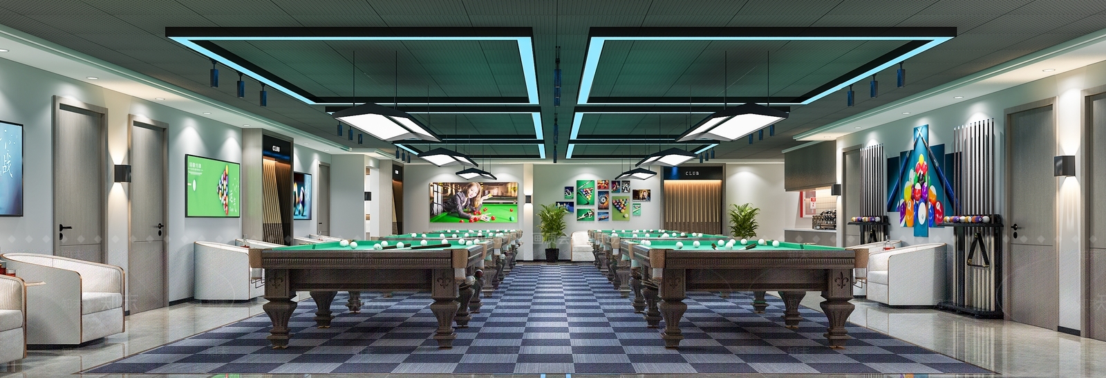 现代台球室3D模型下载【ID:1126845942】