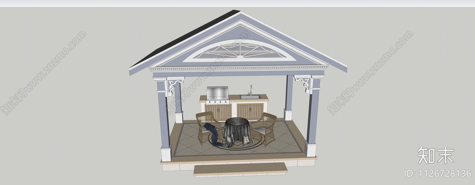 法式休闲凉亭SU模型下载【ID:1126728136】