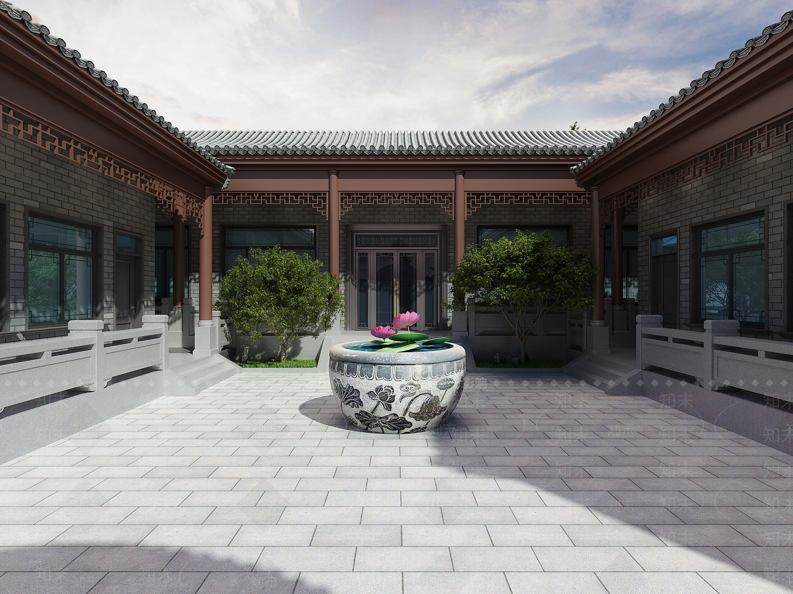 中式四合院3D模型下载【ID:1126685711】_知末3d模型网
