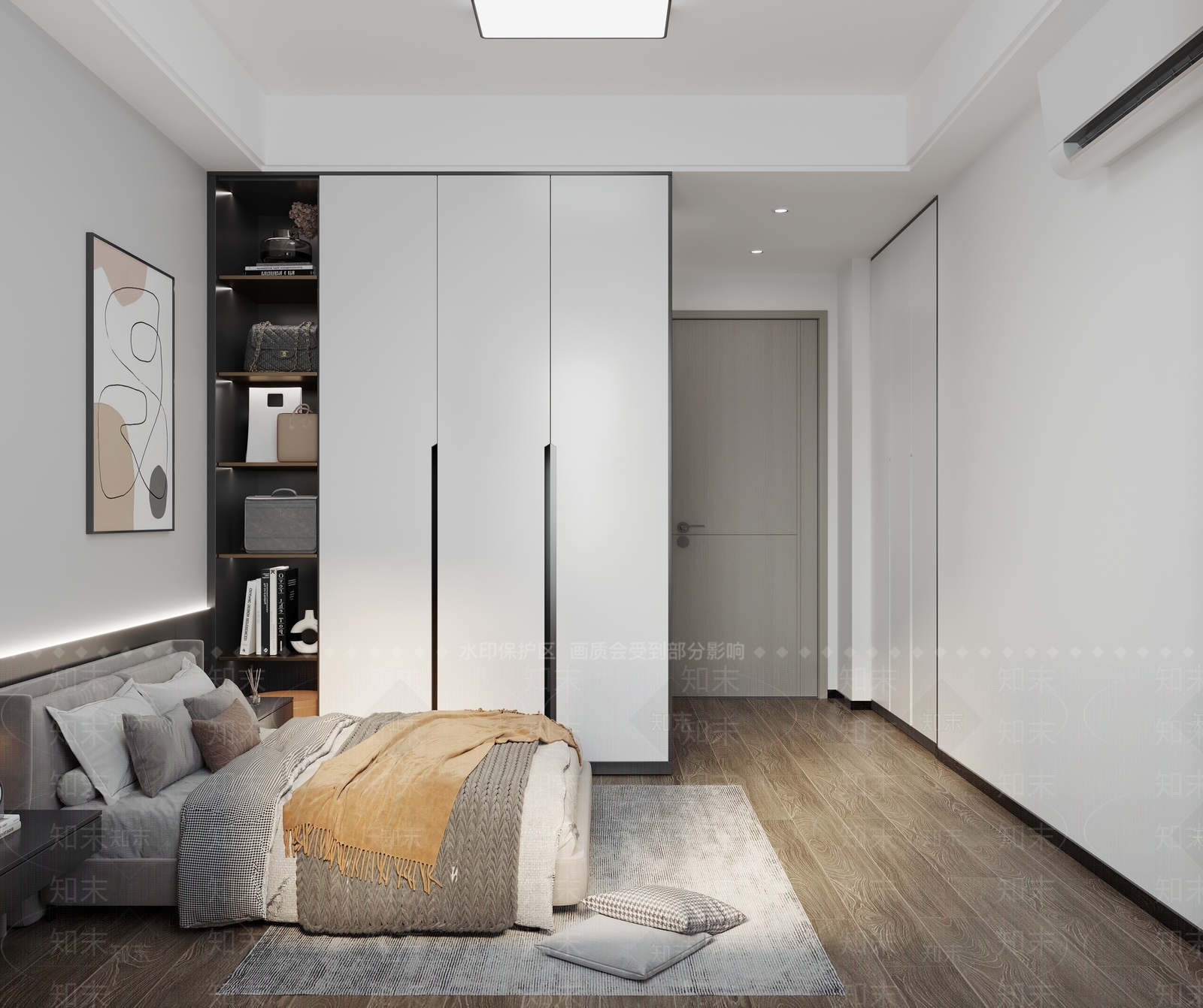 现代黑白灰家居卧室3D模型下载【ID:1126691078】_知末3d模型网