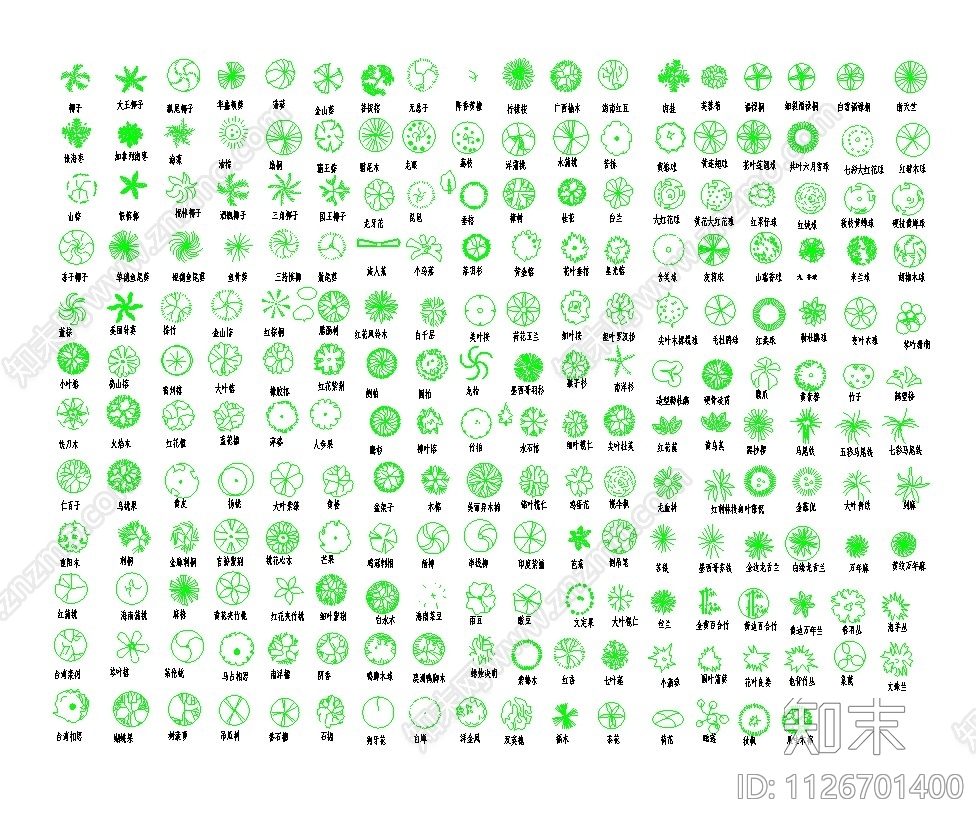CAD植物图例素材库施工图下载【ID:1126701400】