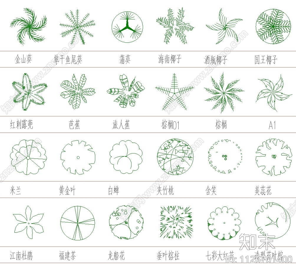 CAD植物图例素材库施工图下载【ID:1126701400】