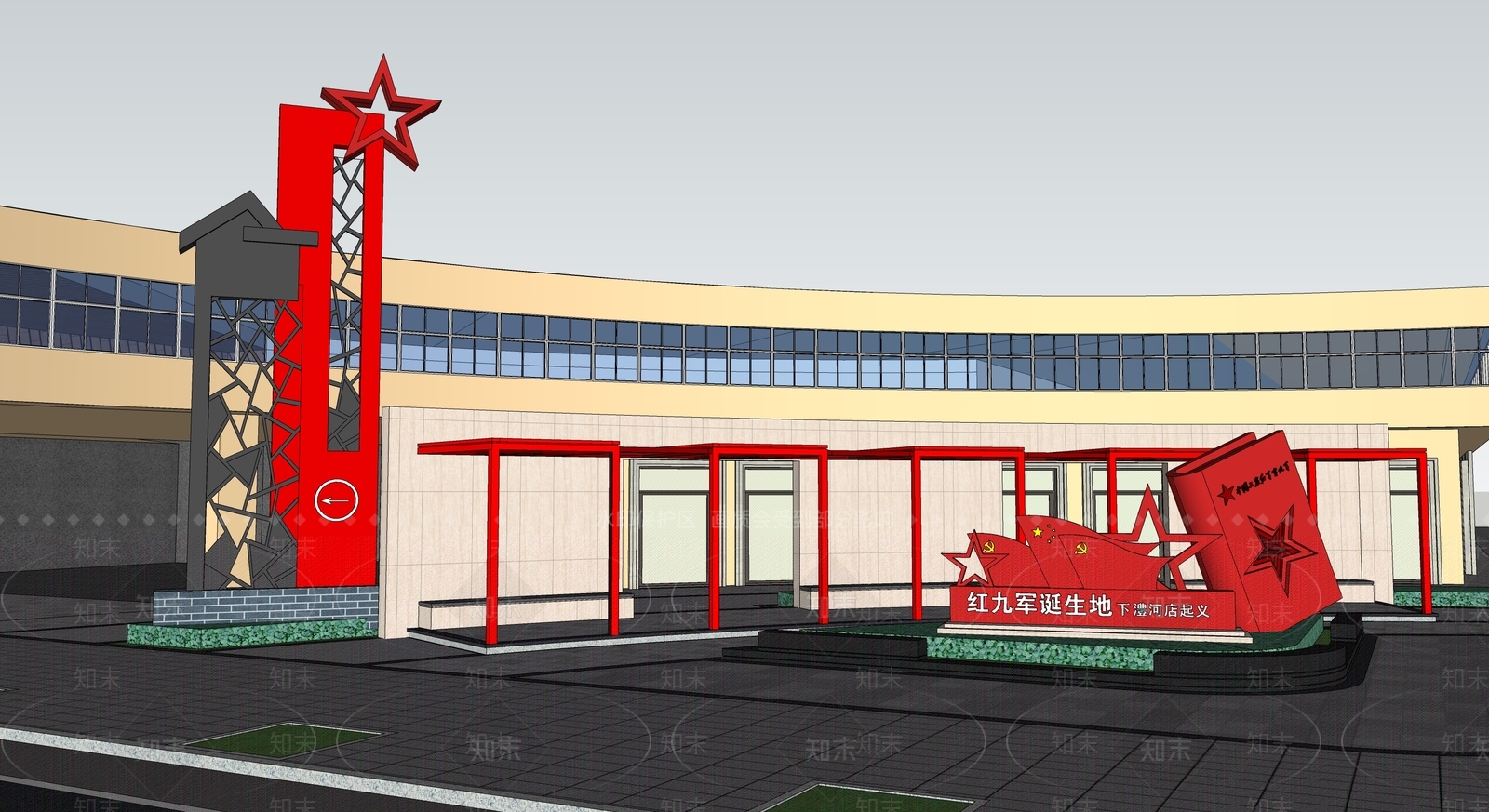 现代红色文化广场SU模型下载【ID:1126703833】