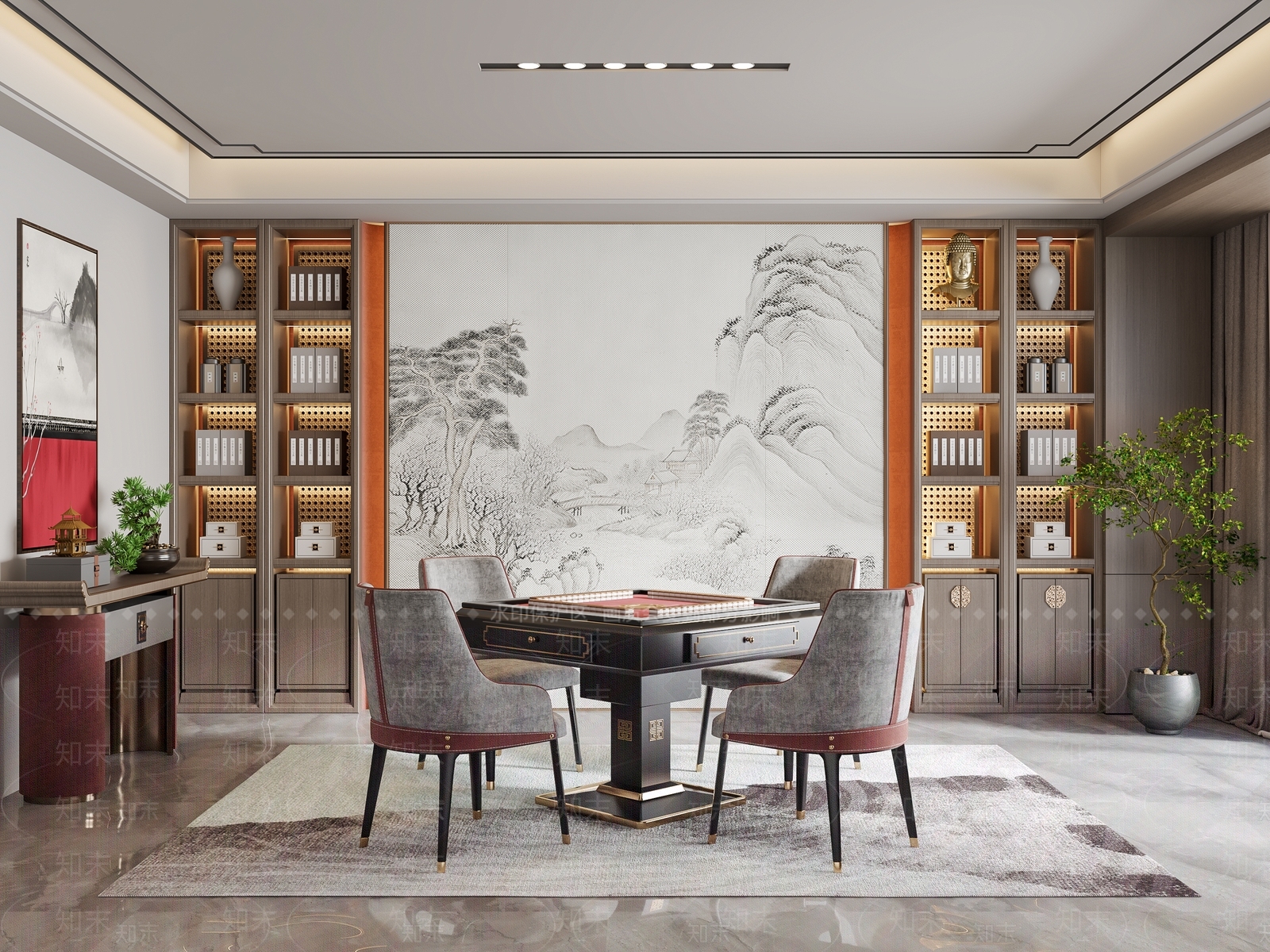 新中式棋牌室SU模型下载【ID:1126715709】