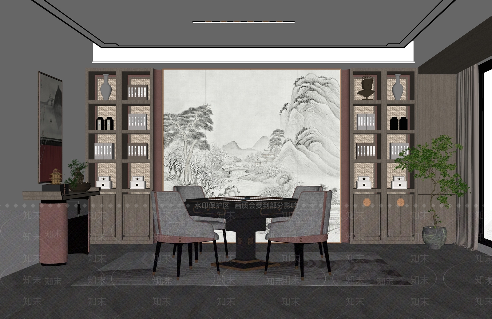 新中式棋牌室SU模型下载【ID:1126715709】