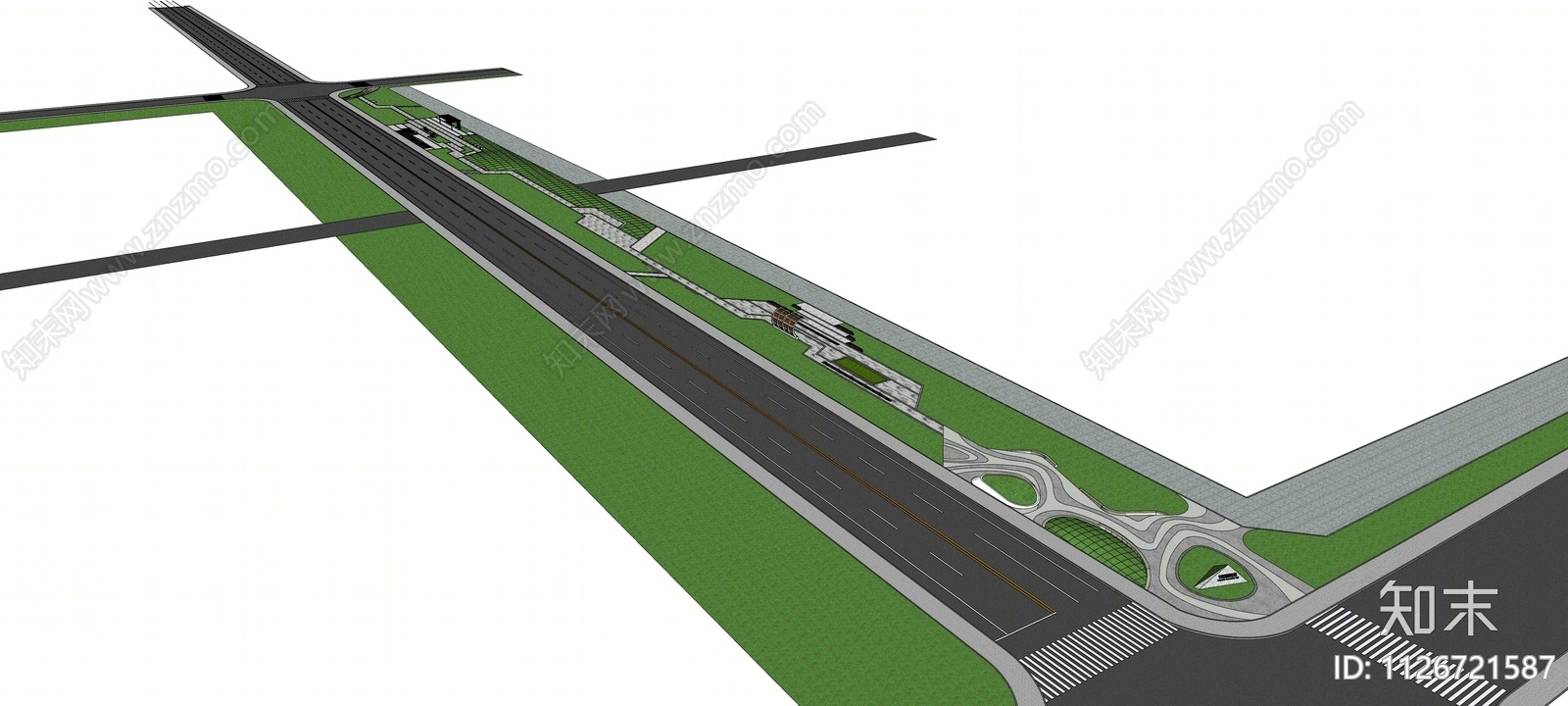 现代街头带状公园SU模型下载【ID:1126721587】