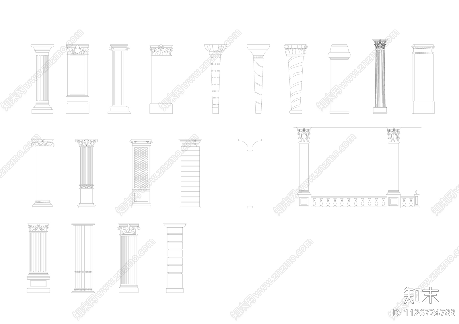 新古典罗马柱合集cad施工图下载【ID:1126724783】
