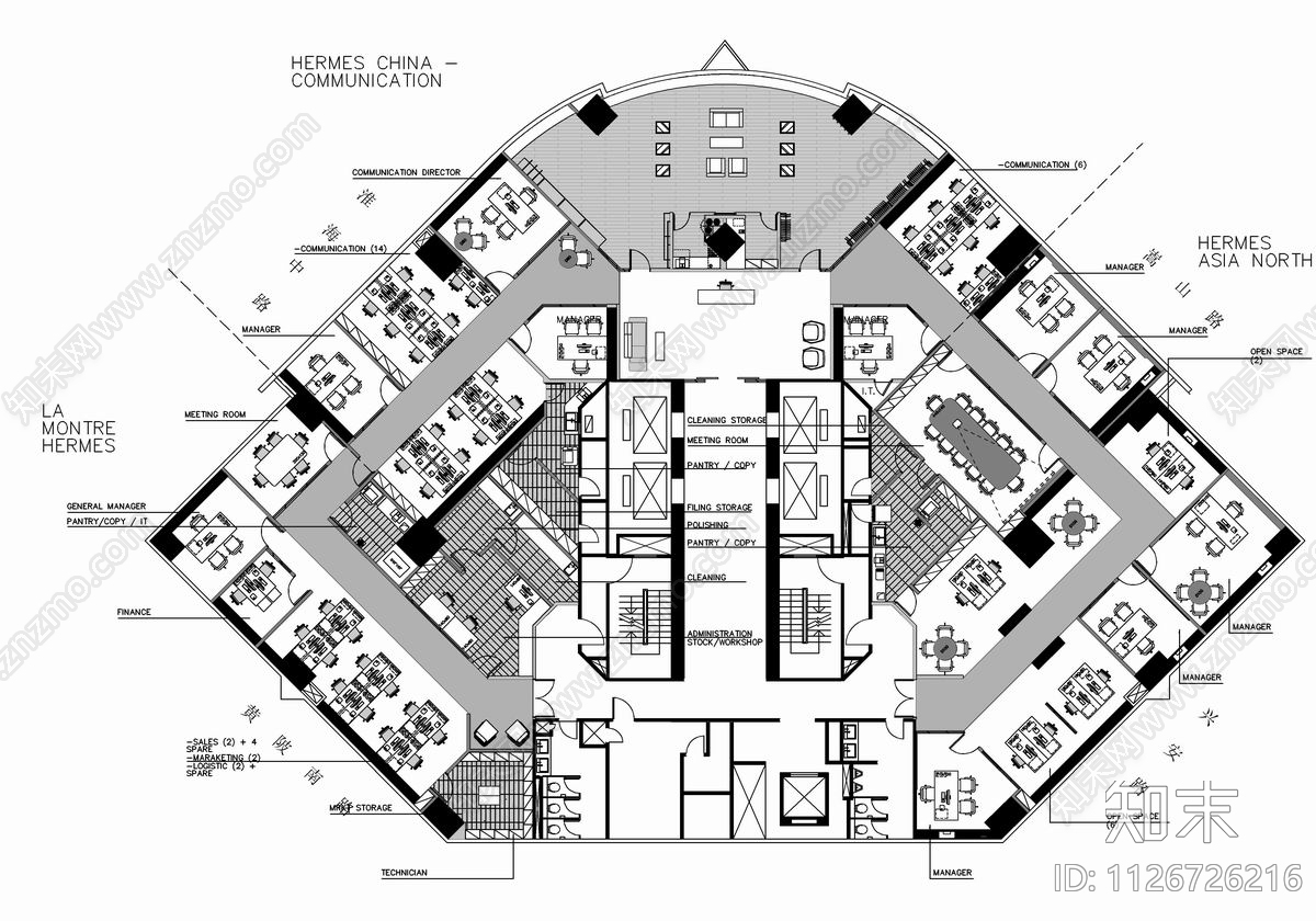 1100㎡办公空间CAD施工图cad施工图下载【ID:1126726216】