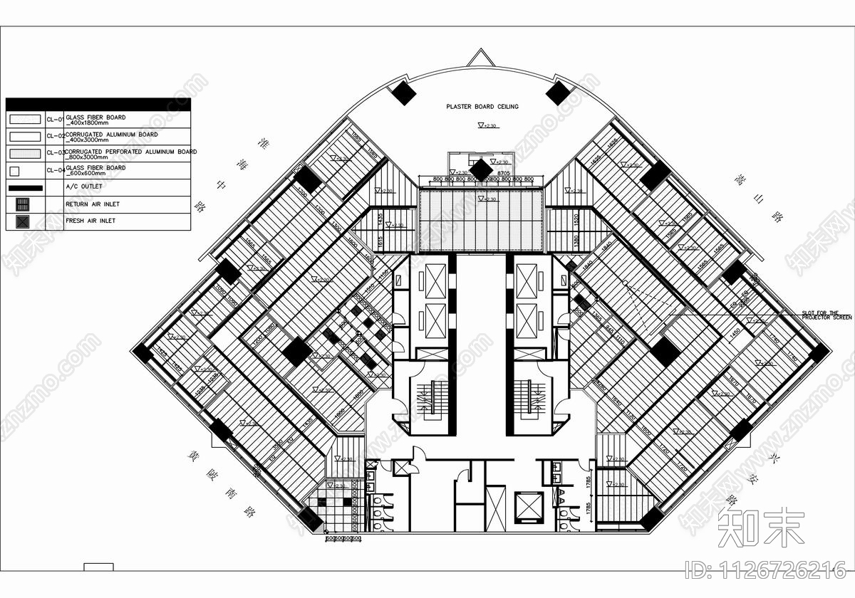 1100㎡办公空间CAD施工图cad施工图下载【ID:1126726216】