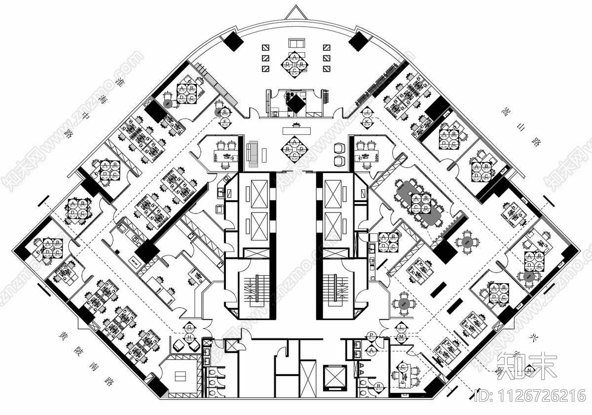 1100㎡办公空间CAD施工图cad施工图下载【ID:1126726216】