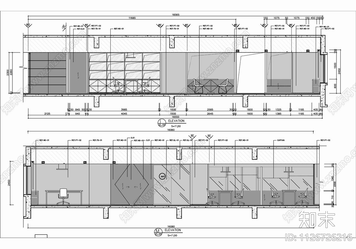 1100㎡办公空间CAD施工图cad施工图下载【ID:1126726216】