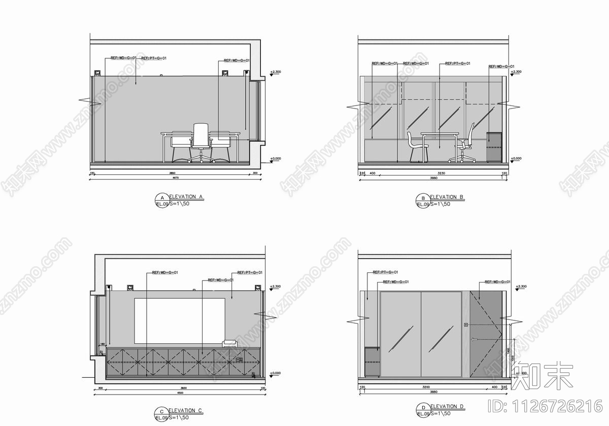1100㎡办公空间CAD施工图cad施工图下载【ID:1126726216】